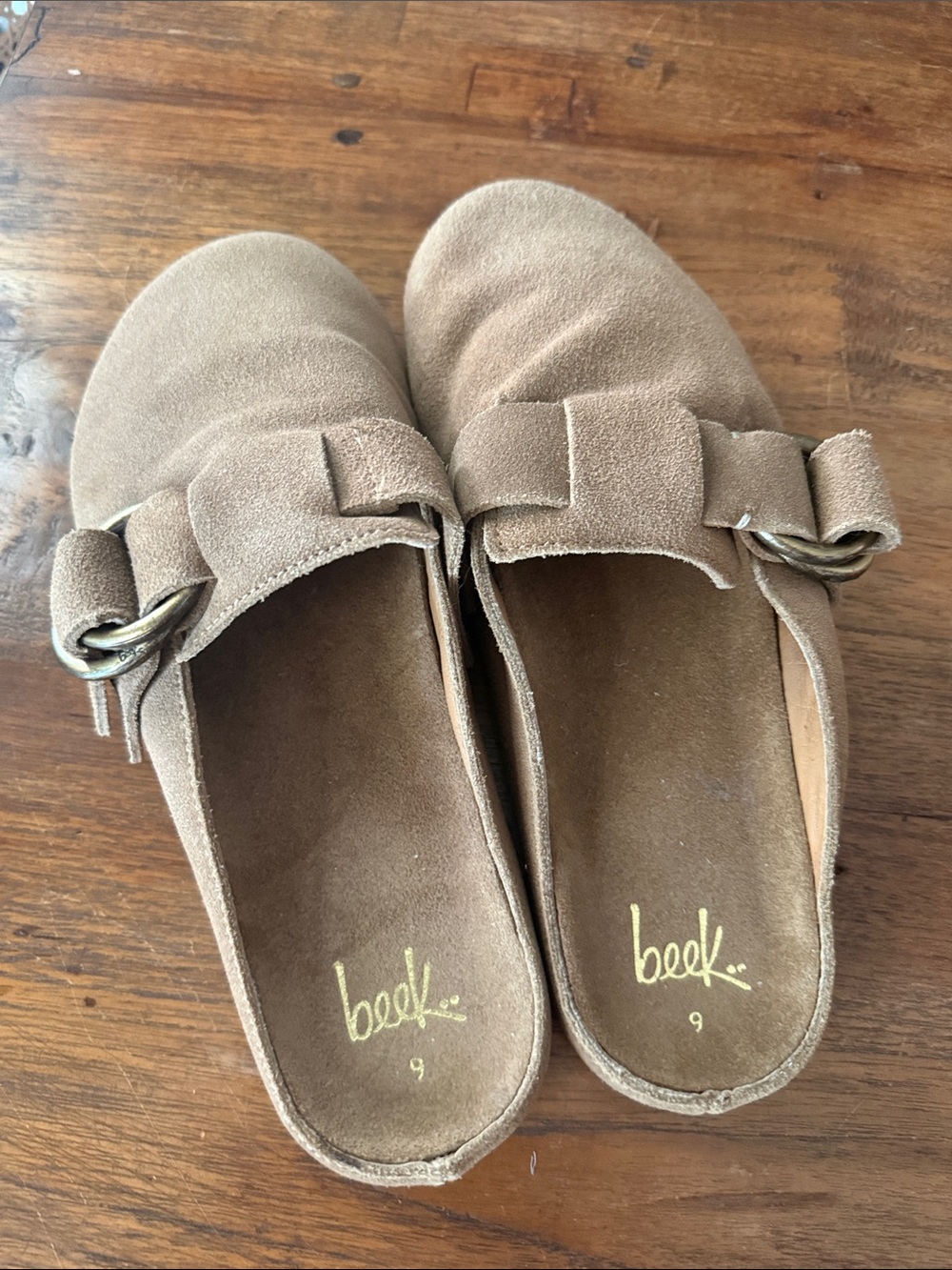 Beek Brown Suede Buckle Slip-On Clogs